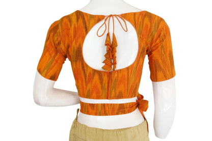 Complete Your Look with Ikkat Boat Neck Readymade Saree Blouse, Belt, and Mask - D3blouses