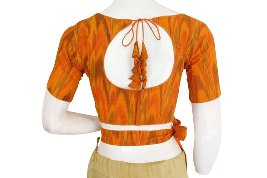 Complete Your Look with Ikkat Boat Neck Readymade Saree Blouse, Belt, and Mask - D3blouses