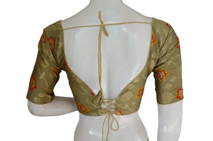 Contemporary Fusion: Dark Gold Color Banarasi Brocade silk Readymade saree blouse, Indian Readymade blouse, Crop top - D3blouses