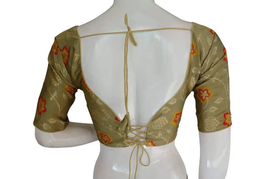 Contemporary Fusion: Dark Gold Color Banarasi Brocade silk Readymade saree blouse, Indian Readymade blouse, Crop top - D3blouses