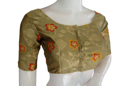 Contemporary Fusion: Dark Gold Color Banarasi Brocade silk Readymade saree blouse, Indian Readymade blouse, Crop top - D3blouses