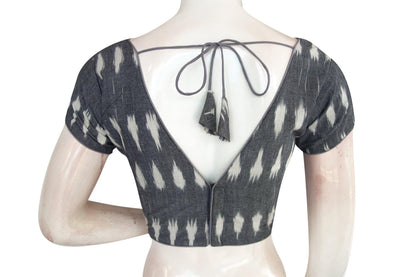Contemporary Grey Ikkat V-Neck Designer Readymade Blouse - Stylish Attire - D3blouses