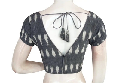Contemporary Grey Ikkat V-Neck Designer Readymade Blouse - Stylish Attire - D3blouses