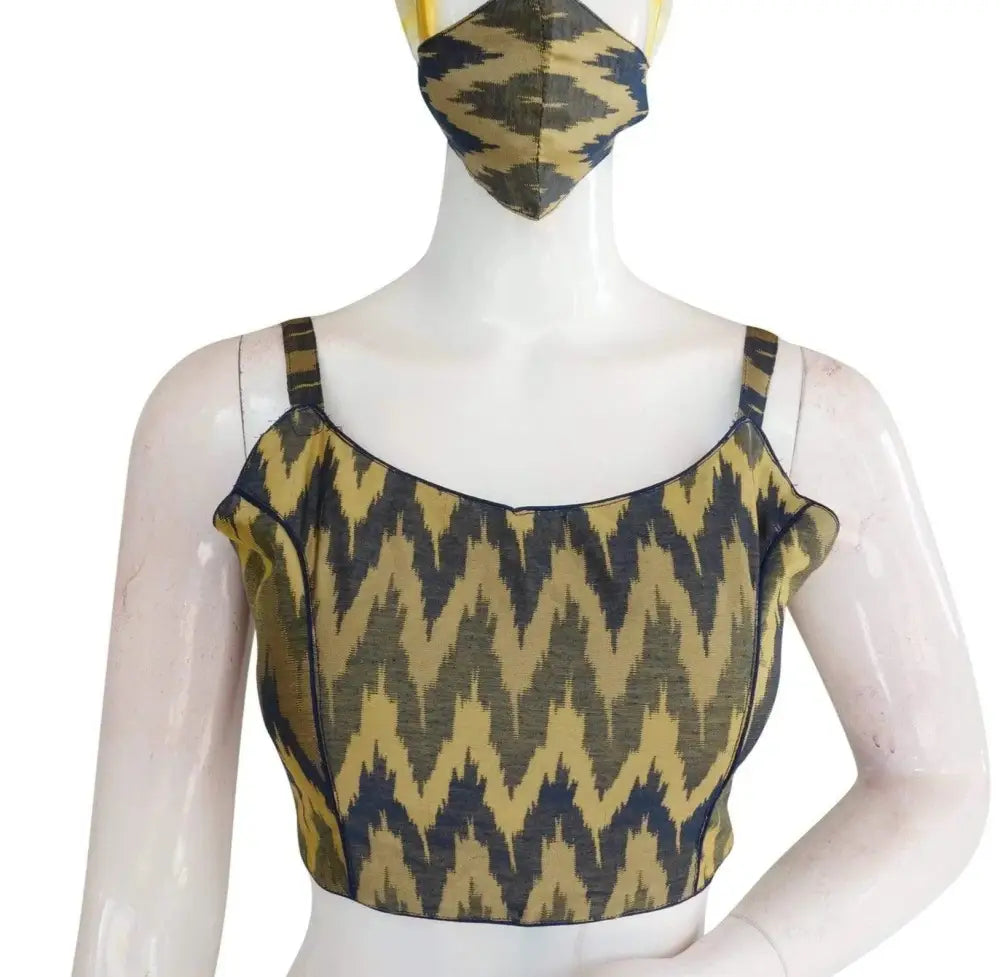 Contemporary Multi Ikkat Silk Blouse with Spaghetti Strap - Ethnic Charm - D3blouses