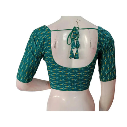Cool & Calming: Teal Blue Color Cotton Printed Readymade Saree Blouse - D3blouses