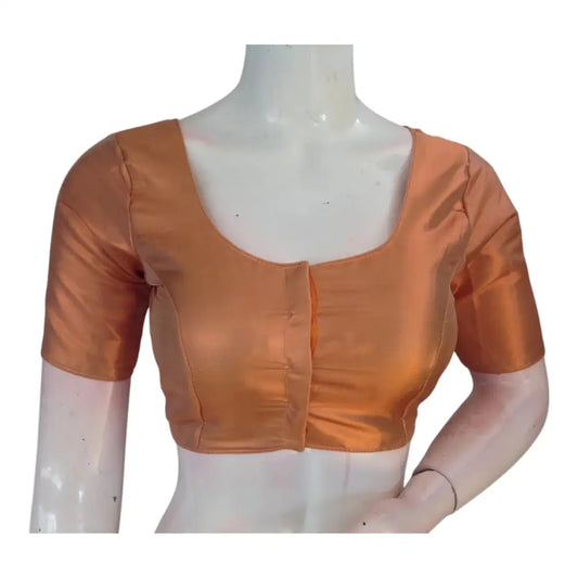 Copper Color Plain Tissue Silk Ready made Saree Blouse - D3blouses