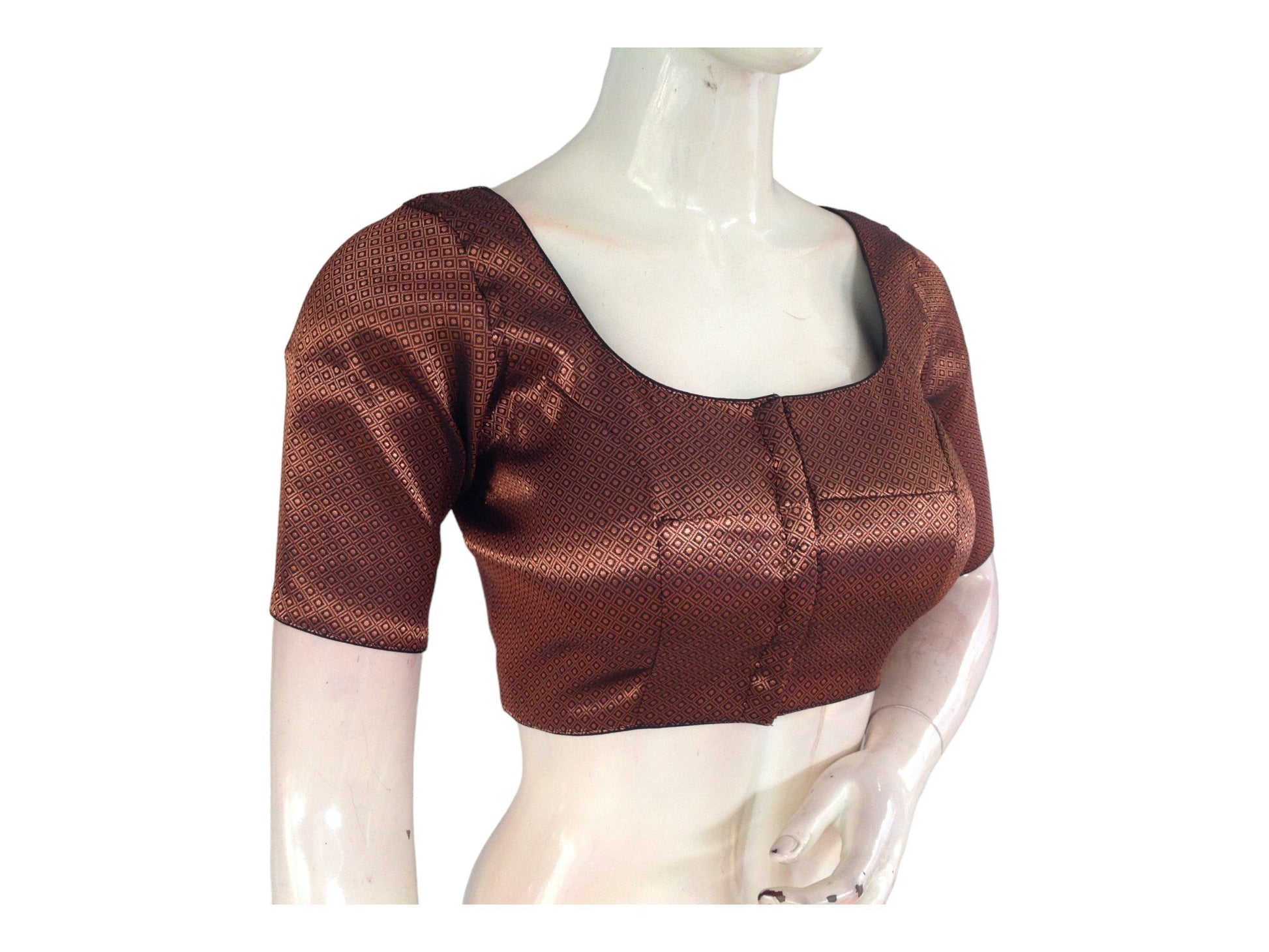 Copper with Black Shade Brocade Readymade Saree Blouse, Indian Premium Brocade Blouse - D3blouses