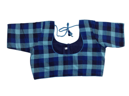 Cotton Checks Readymade saree blouse ,Plus Size Indian Cotton Readymade blouse - D3blouses