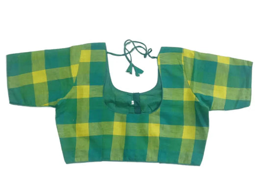 Cotton Checks Readymade saree blouse ,Plus Size Indian Cotton Readymade blouse - D3blouses