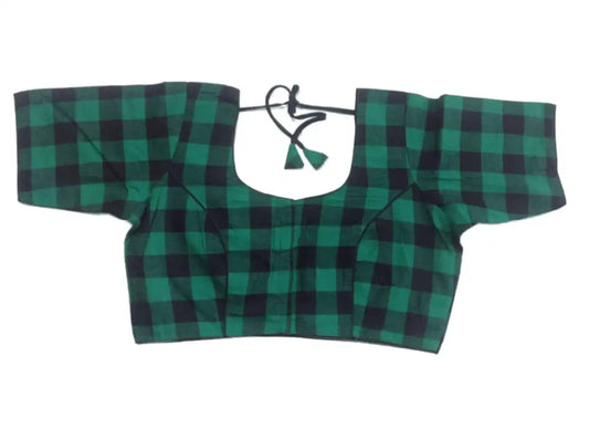 Cotton Checks Readymade saree blouse ,Plus Size Indian Cotton Readymade blouse - D3blouses