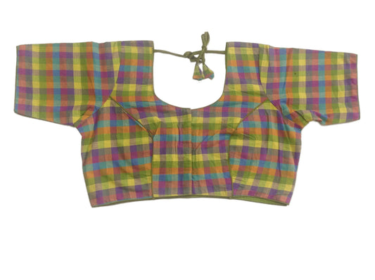 Cotton Checks Readymade saree blouse ,Plus Size Indian Cotton Readymade blouse - D3blouses