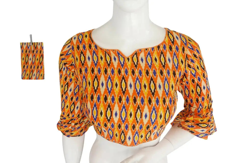 Cotton Printed Designer Readymade Blouse with Matching Mask - D3blouses