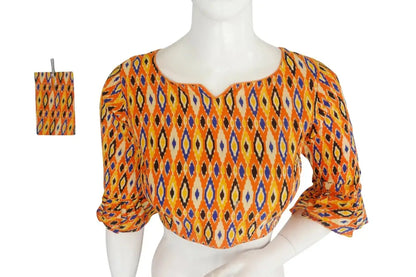 Cotton Printed Designer Readymade Blouse with Matching Mask - D3blouses