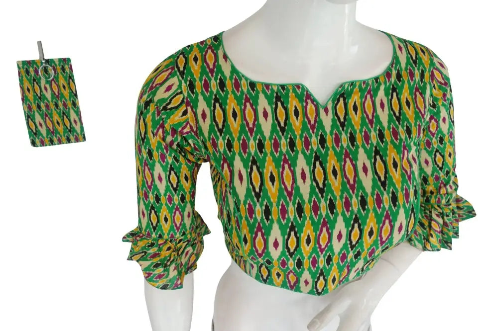 Cotton Printed Designer Readymade Blouse with Matching Mask - D3blouses