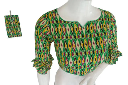 Cotton Printed Designer Readymade Blouse with Matching Mask - D3blouses