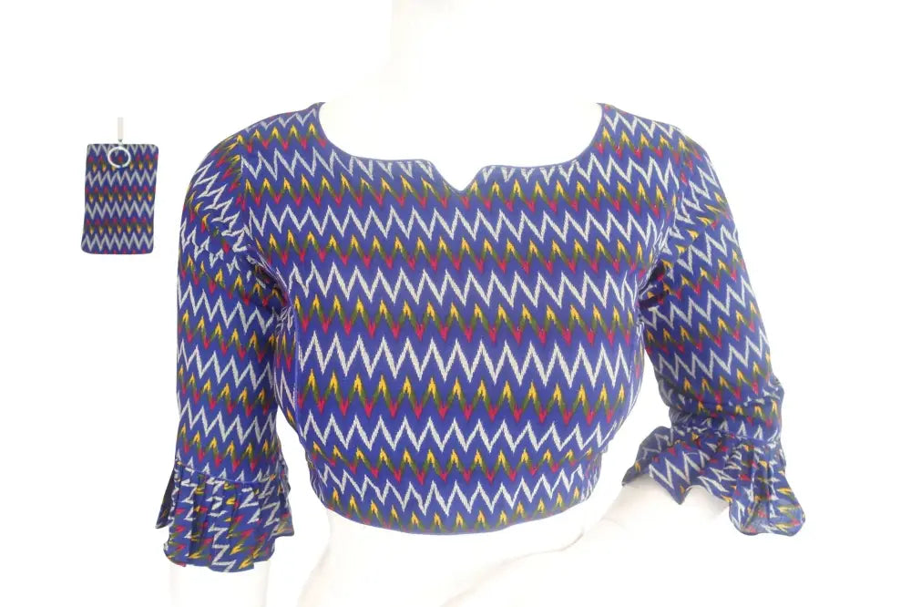 Cotton Printed Designer Readymade Blouse with Matching Mask - D3blouses