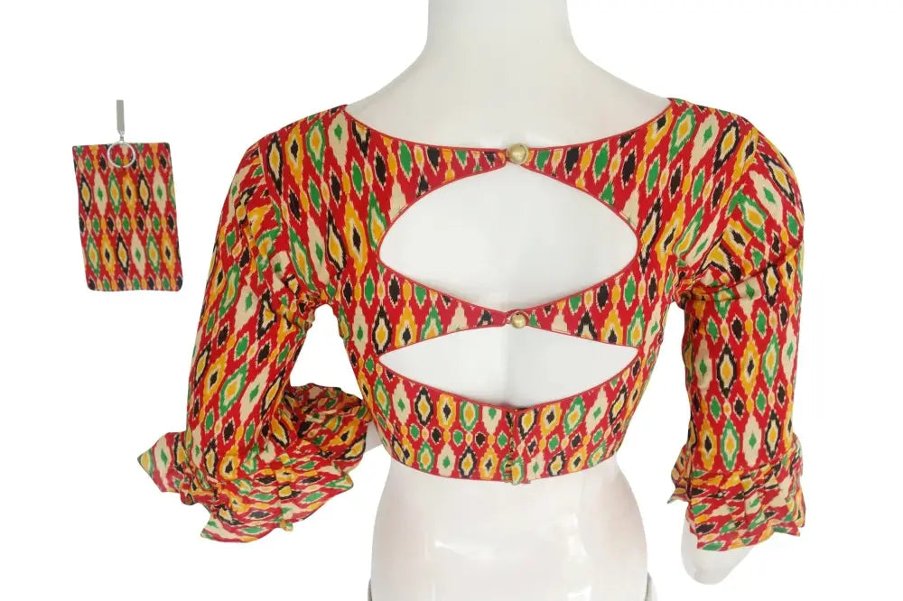 Cotton Printed Designer Readymade Blouse with Matching Mask - D3blouses