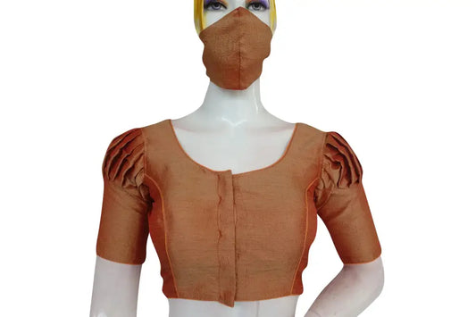 Creamy Peach Color Plain Puff Sleeve Readymade Blouse - D3blouses