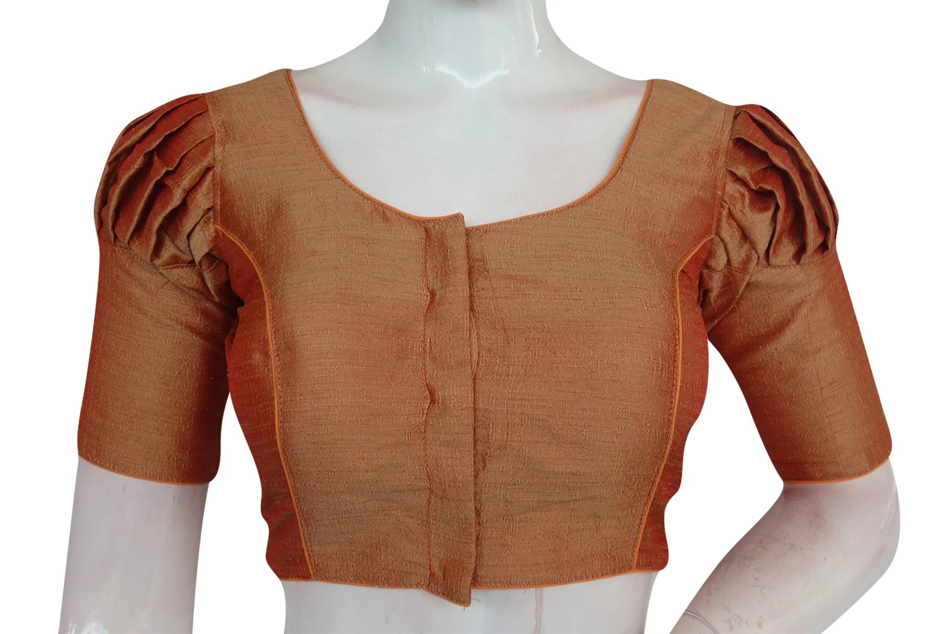 Creamy Peach Color Plain Puff Sleeve Readymade Blouse - D3blouses