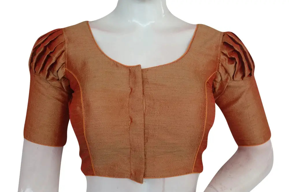 Creamy Peach Color Plain Puff Sleeve Readymade Blouse - D3blouses