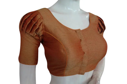 Creamy Peach Color Plain Puff Sleeve Readymade Blouse - D3blouses