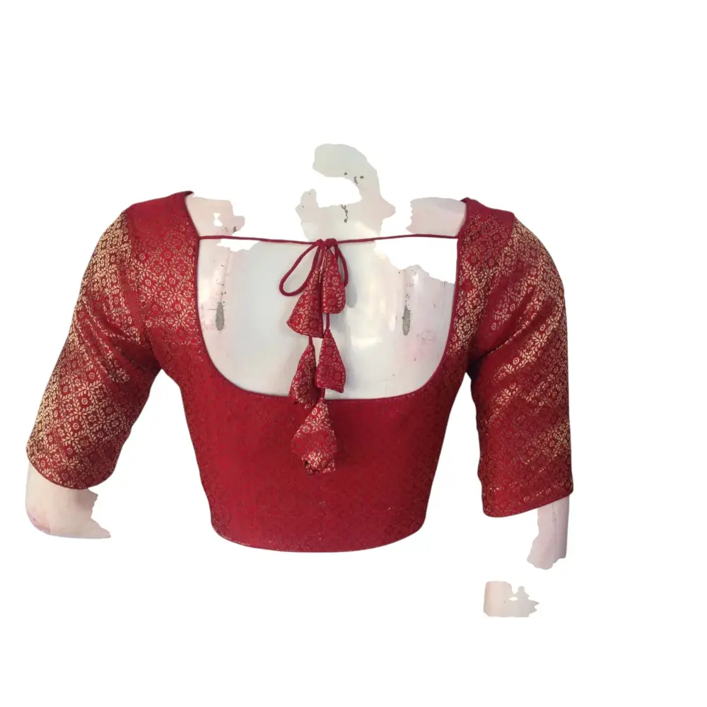 Crimson Elegance: Brocade Silk Readymade Saree Blouse - D3blouses