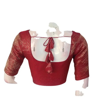 Crimson Elegance: Brocade Silk Readymade Saree Blouse - D3blouses