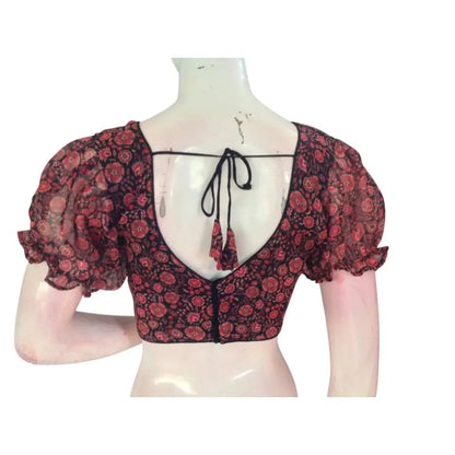 Dark and Dramatic: Black Organza Puff Sleeve Readymade Blouse - D3blouses