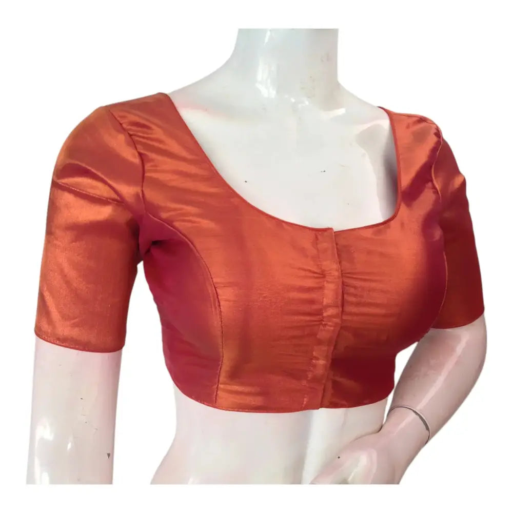 Dark Copper Color Plain Tissue Silk Ready made Blouse - Luxurious Plain Design - D3blouses