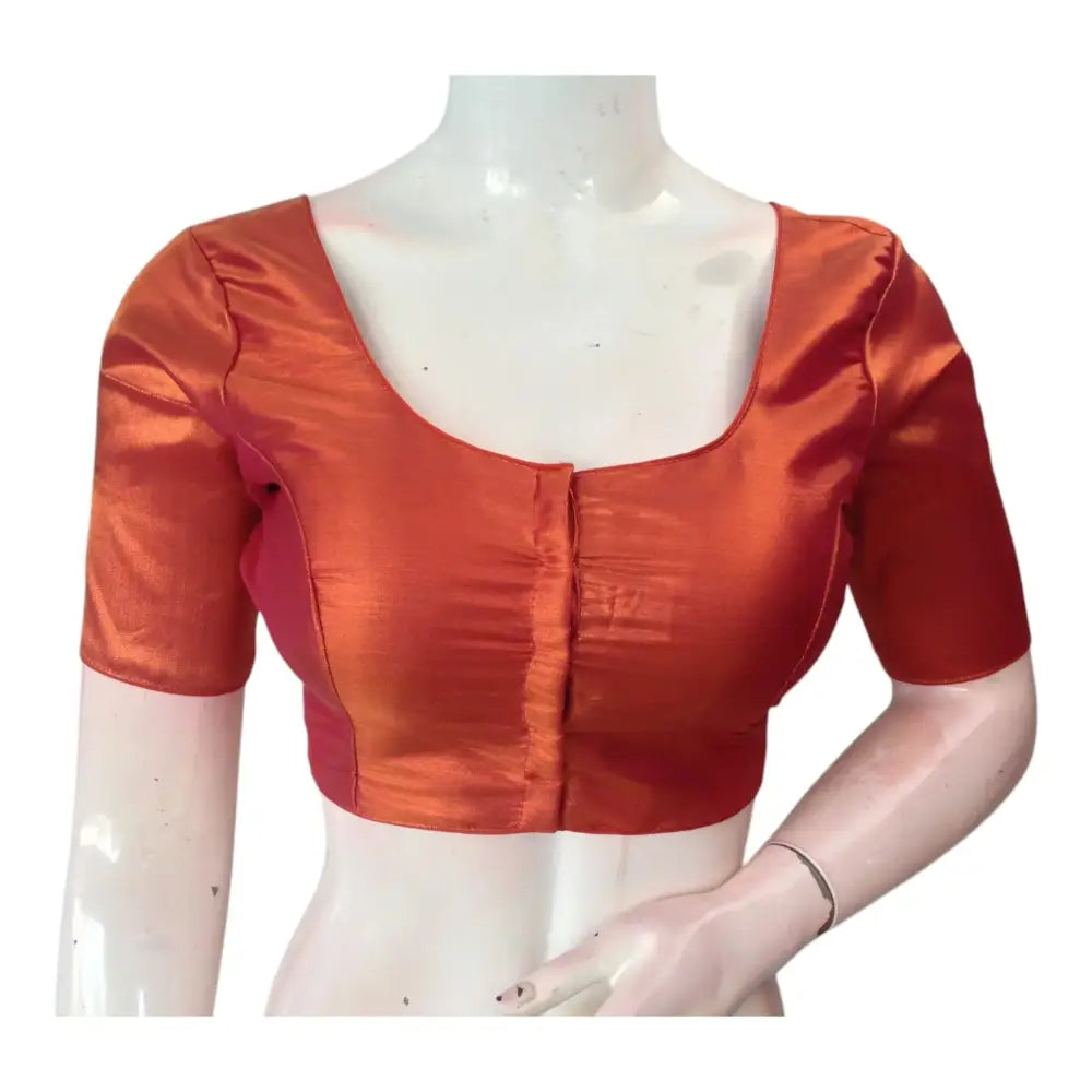 Dark Copper Color Plain Tissue Silk Ready made Blouse - Luxurious Plain Design - D3blouses