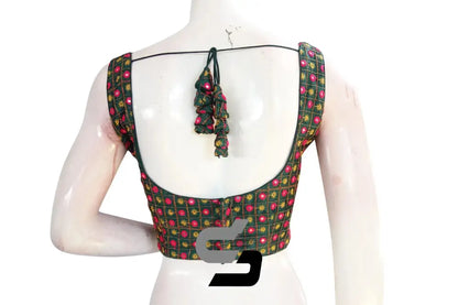 Dark Green Color Designer Foil Mirror Embroidery Blouse With Tassels - D3blouses