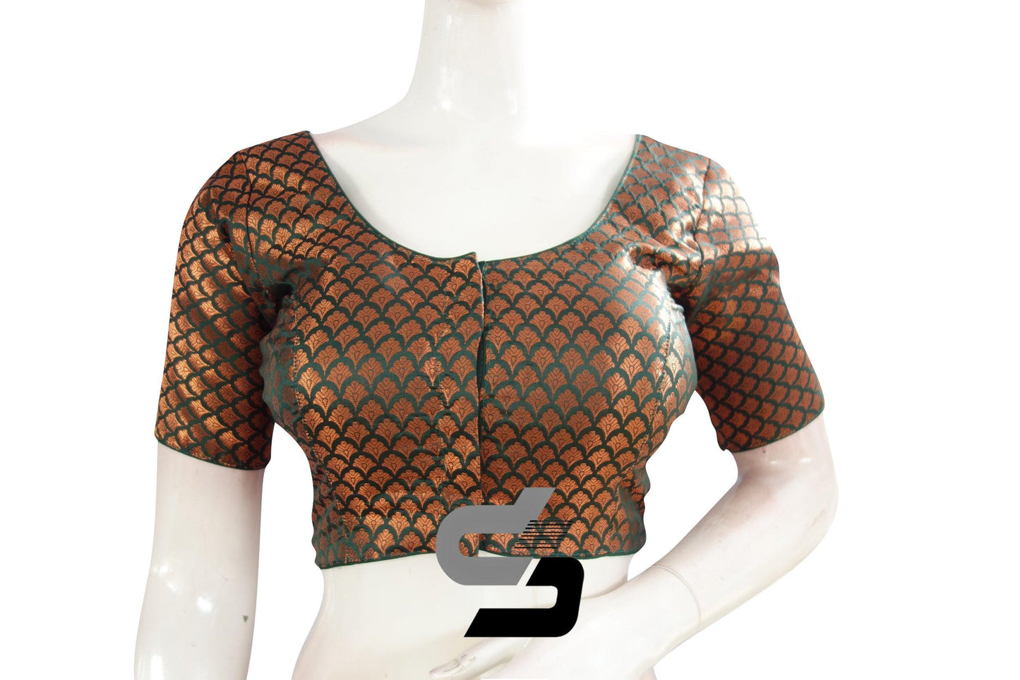 Dark Green Color Premium Brocade Silk Readymade Saree Blouse - D3blouses