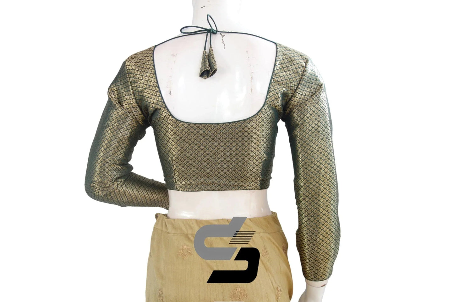 Dark Green Saree Blouse, Premium Brocade Readymade Saree Blouse, Indian Choli Top Online - D3blouses