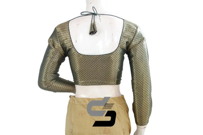 Dark Green Saree Blouse, Premium Brocade Readymade Saree Blouse, Indian Choli Top Online - D3blouses