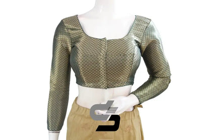 Dark Green Saree Blouse, Premium Brocade Readymade Saree Blouse, Indian Choli Top Online - D3blouses