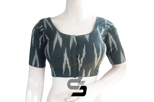 Dark Green, Shop Now for a Chic Look with Stylish Ikkat Cotton Readymade Blouse - D3blouses