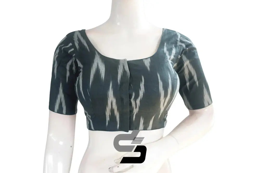 Dark Green, Shop Now for a Chic Look with Stylish Ikkat Cotton Readymade Blouse - D3blouses