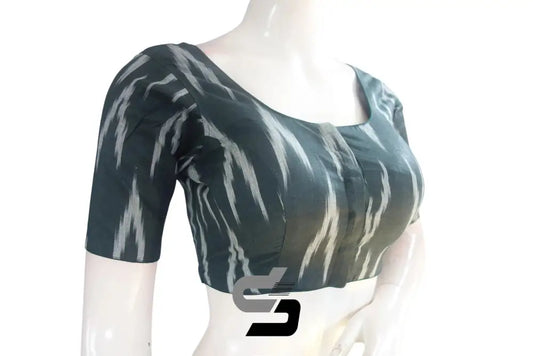 Dark Green, Shop Now for a Chic Look with Stylish Ikkat Cotton Readymade Blouse - D3blouses