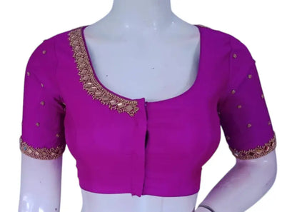 Dark Magenta Mirror Magic: Aari Embroidered Silk Wedding Blouse - D3blouses