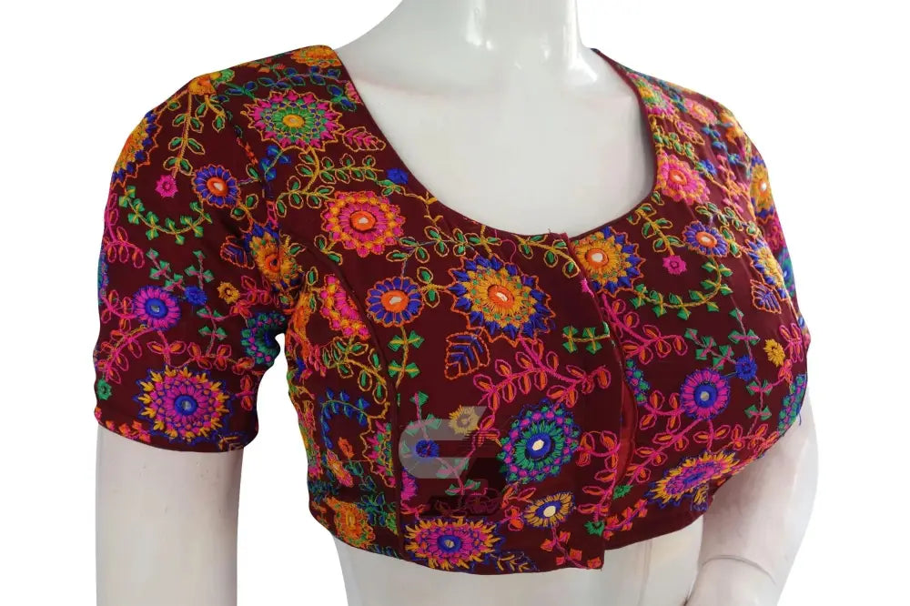 Dark Maroon Color Multi Thread Embroidery Readymade Blouse - D3blouses