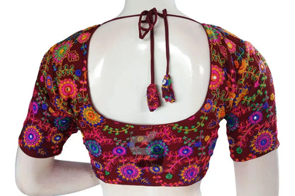 Dark Maroon Color Multi Thread Embroidery Readymade Blouse - D3blouses