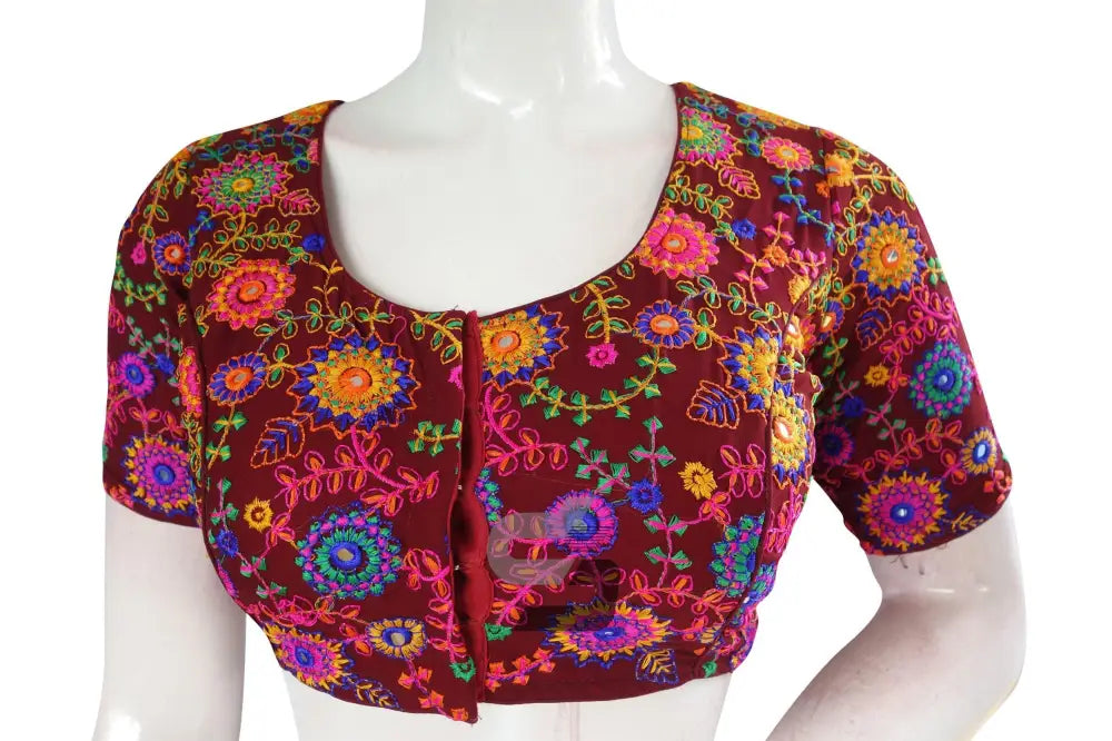 Dark Maroon Color Multi Thread Embroidery Readymade Blouse - D3blouses