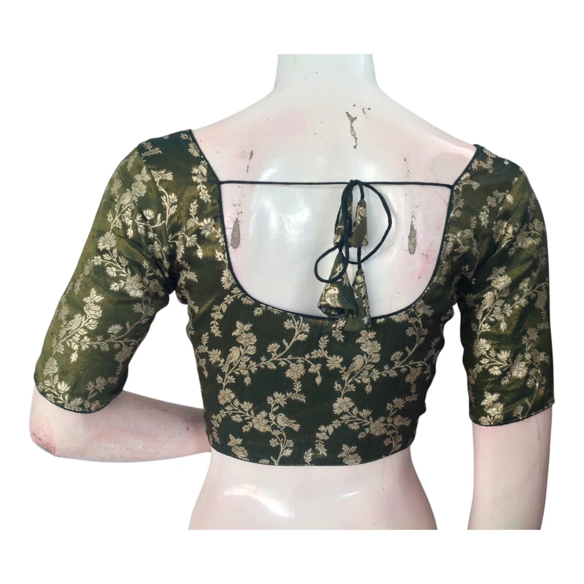 Dark Olive Green Banarasi Tissue Brocade Silk Blouse | Easy Elegance - D3blouses