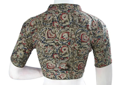 Dark Olive Green Kalamkari Collar Designer Blouse, Ready-to-Wear - D3blouses