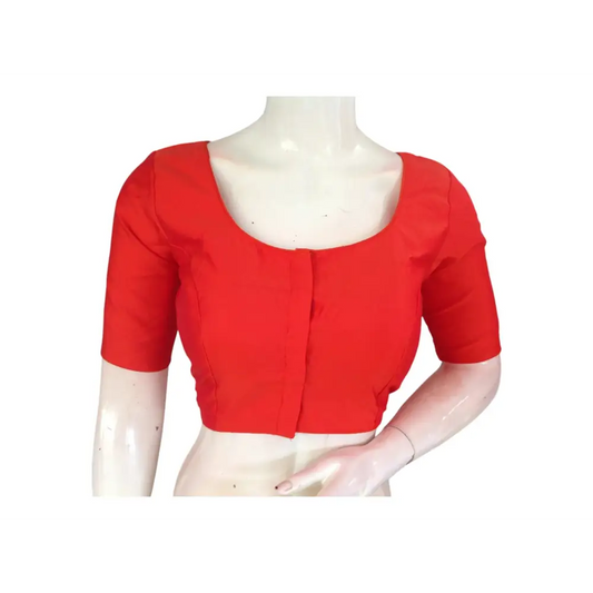 Dark Orange Silk Cotton Plain Readymade Saree Blouse - Indian Fashion - D3blouses