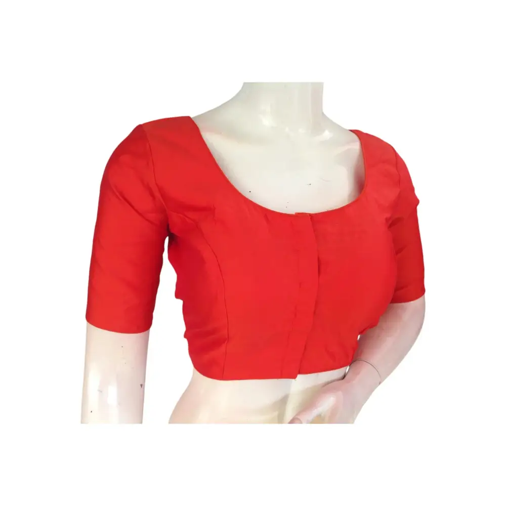Dark Orange Silk Cotton Plain Readymade Saree Blouse - Indian Fashion - D3blouses