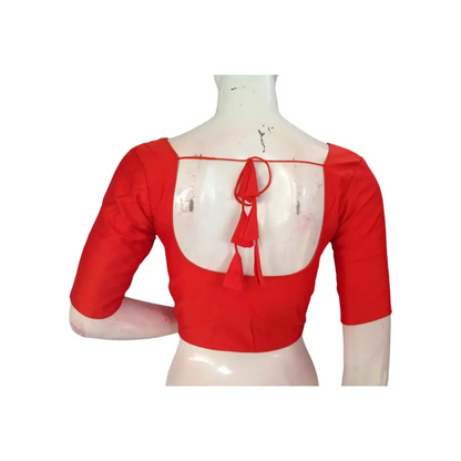 Dark Orange Silk Cotton Plain Readymade Saree Blouse - Indian Fashion - D3blouses