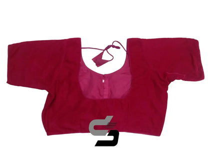 Dark Pink Color Velvet Designer Readymade Saree Blouses, Plus Size Collections - D3blouses