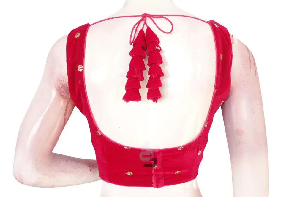 Dark Pink Color Velvet Readymade Saree Blouse - D3blouses