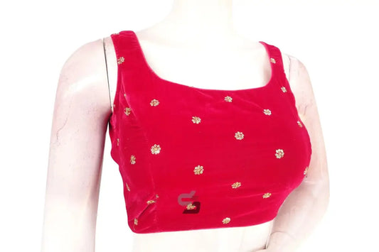 Dark Pink Color Velvet Readymade Saree Blouse - D3blouses